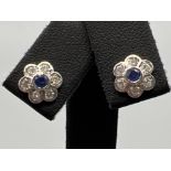 Ladies 9ct gold sapphire and diamond cluster stud earrings.