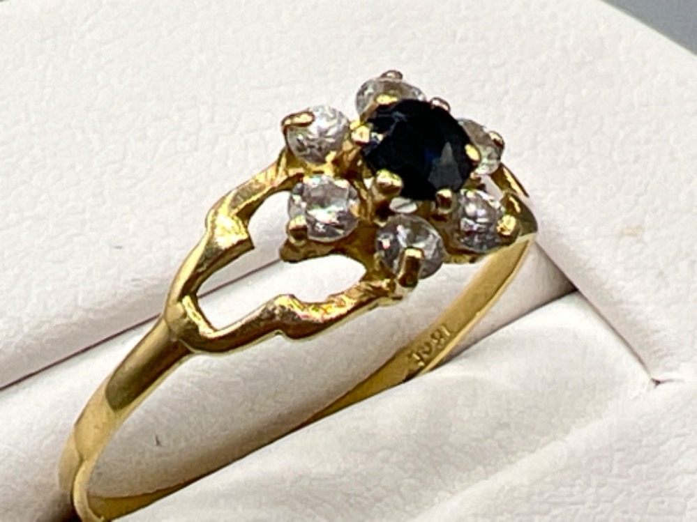 Ladies 18ct gold sapphire and white stone cluster ring. Size P - Image 2 of 2