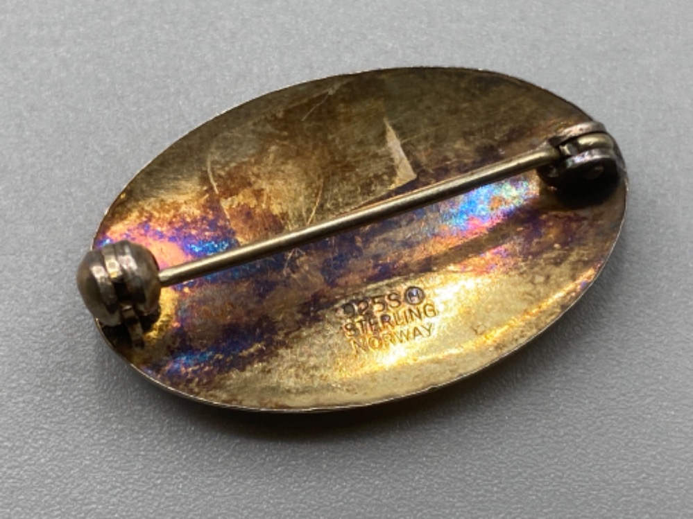 Silver and enamel (and hand painted) Norwegian oval shaped brooch by Ivar.T.Holth - Image 2 of 2