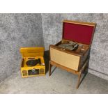 A vintage Hacker gramophone and a Stortford gramophone/radio