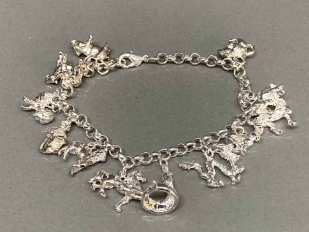 White metal charm bracelet with animal charms 28.3g