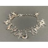 White metal charm bracelet with animal charms 28.3g