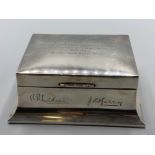 Hallmarked Sheffield Silver 1935 cigarette box by Walker & Hall, engraved - “Vickers Armstrongs (