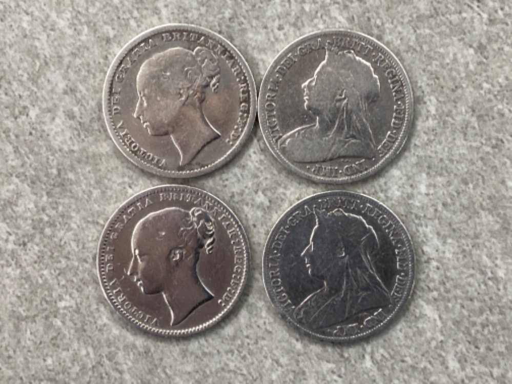 Total of 4 Victoria silver shilling coins dated 1868, 1878, 1897 & 1898 - Image 2 of 2