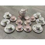 Tuscan pink part coffee service and bone china part tea set with violet decoration
