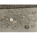 Box containing vintage Marcasite necklaces & brooches