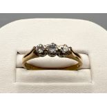 Ladies 9ct gold 3 stone diamond ring. 2g size R