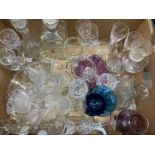 Glassware to include Lady Hamilton style drinking glasses, decanters, two ale glasses by Stuart with