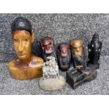 Selection of Ethnic carvings including Goddess Ganesh In Ebony & bone