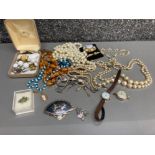 Two silver brooches, Sekonda wristwatch and other costume jewellery