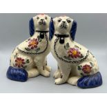 Pair of hand painted Siltone pottery Staffordshire dogs