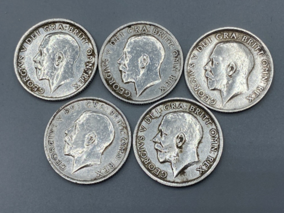 5x George V silver shillings dated 1914, 1915, 1916, 1917, 1918 - Bild 2 aus 2