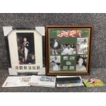 A collection of stamps to include the Queen and Football Legends (framed with photographic prints)