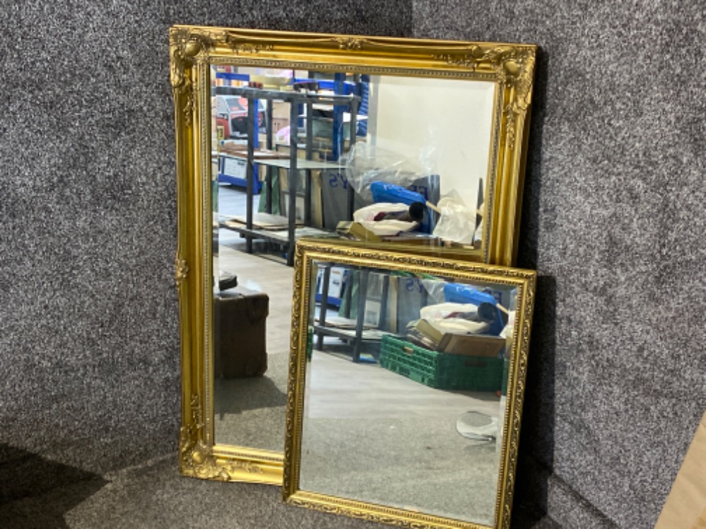 Large & small gilt framed hall mirrors, large 74x106cm & small 52x63cm