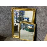 Large & small gilt framed hall mirrors, large 74x106cm & small 52x63cm