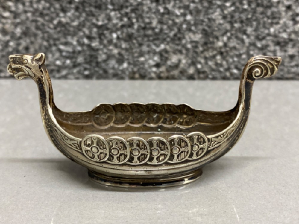 Norwegian silver Viking ship open salt cellar 13.2g, together with a pewter Viking ship - Image 2 of 2