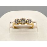 Ladies 18ct gold 3 stone diamond ring. Approx .75cts 3g size O