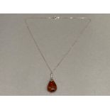 Silver and faux amber pendant on silver chain 3.7g gross