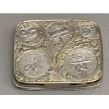 Victorian pressed metal nickel & plated coin holder, marked by the maker J.W.B to base, (holds 5