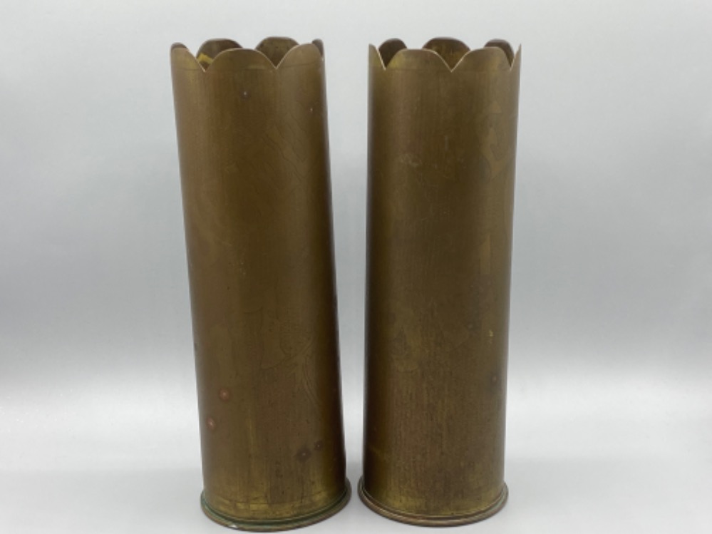 Pair of WWI 1917 - American brass shell cases engraved ‘Beaurieux 1917’