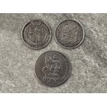 Total of 3 silver shilling coins includes George IV 1829, George III 1816 & George IV 1824