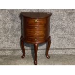 Free standing reproduction mahogany jewellery cabinet with tilt up lid & 3 drawers