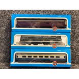 3x Airfix railway system models includes - 1st class inter city open coach, auto coach & A1A-A1A