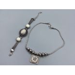 silver 925 necklace & bracelet with white stones, 98.1g gross total weight