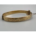 9ct gold metal core engraved bangle with safety chain