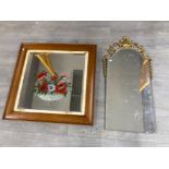 A vintage oak framed hand painted wall mirror and another that needs attention