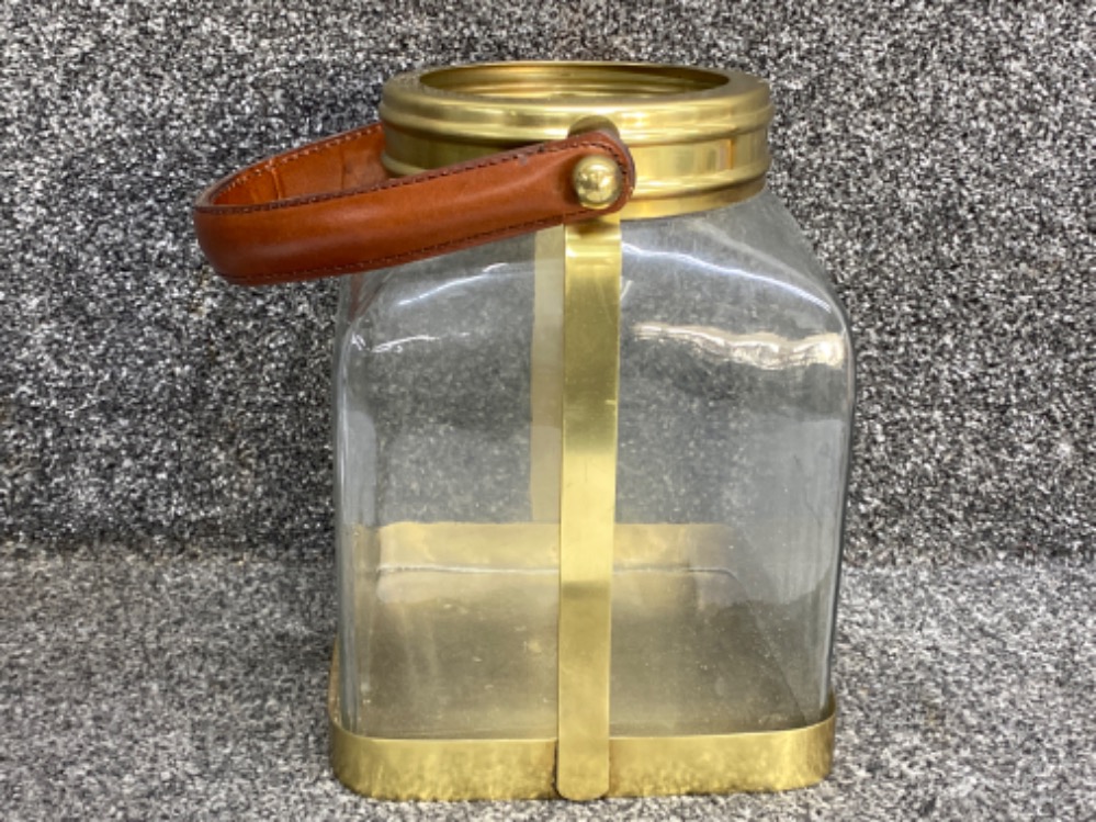 Large brass & trimmed glass lantern/jar with leather handle - Bild 2 aus 2