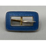 Blue enamel and silver buckle brooch in good condition