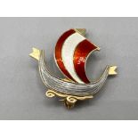 Aksel Holmsen 1931 norway sterling silver and enamel Viking boat brooch. In good condition