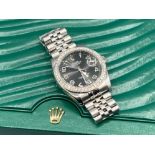 Gents Rolex Datejust 36mm stainless steel oyster perpetual watch with grey face and diamond bezel In