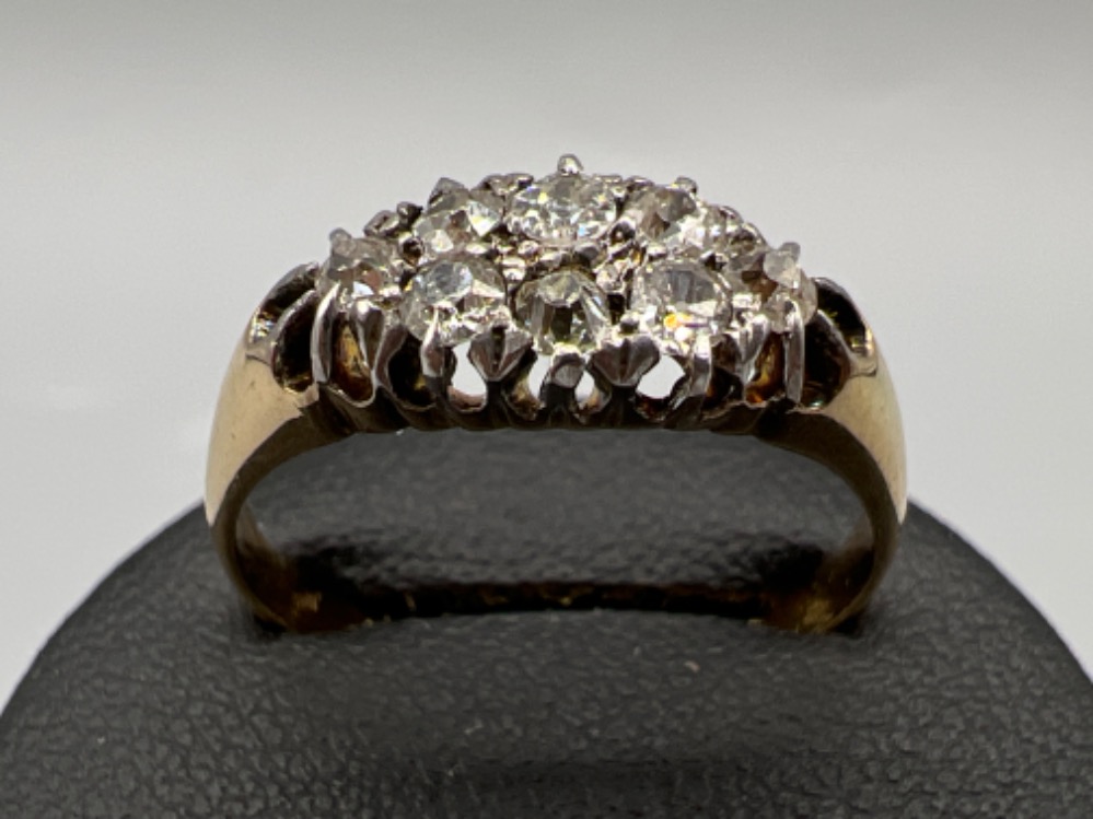 Antique ladies 15ct gold diamond cluster ring. Comprising of 8 rose cut diamonds with claw