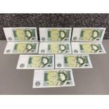 Total of 9 Bank of England £1 banknotes, dated 1981-83, uncirculated