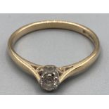 9ct gold diamond solitaire ring size O 1.6g