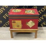 Hand painted wooden toy box on foot supports (spring top lid) “the pier”