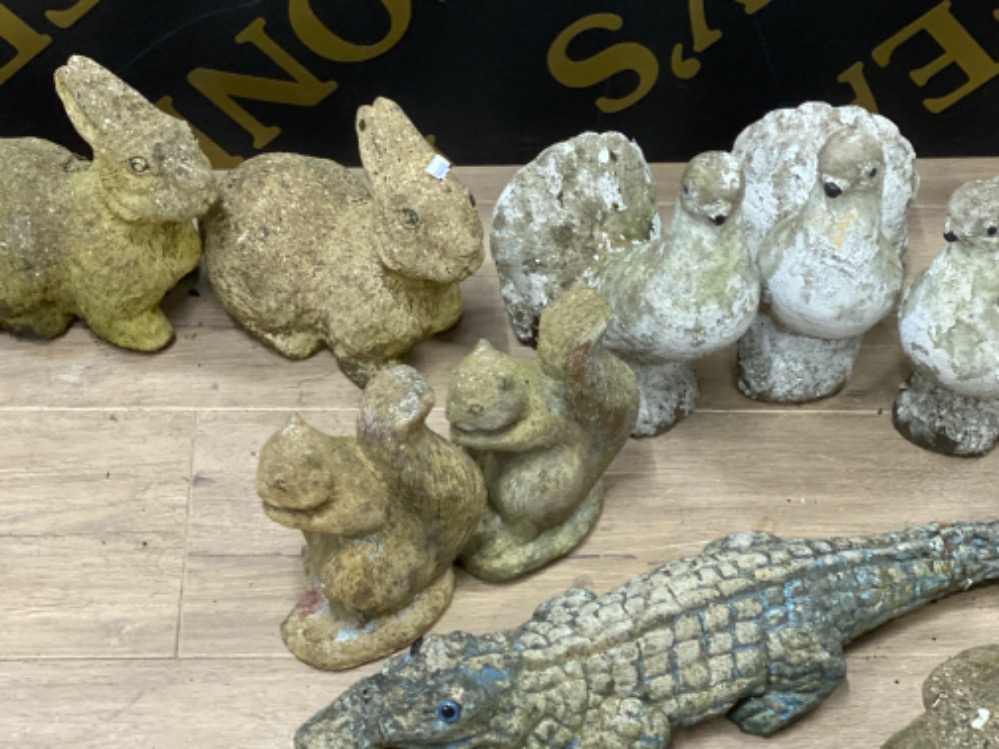 Total of 11 garden ornaments including 3 doves, rabbits, crocodile etc - Image 2 of 3