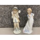 Two Nao by Lladro figures boy with lamb and girl with butterfly