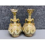 Superb pair of 19th century Limoges porcelain double handled vases with reticulated rims by