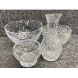 Hand cut Crystal to include console bowl, fruit bowl, rose bowl & Carafe