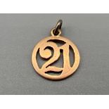 9ct gold 21st birthday pendant/charm. 1g