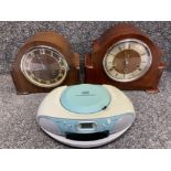 Two Art Deco mantle clocks and radio