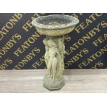 Garden stone birdbath with figured ladies design base