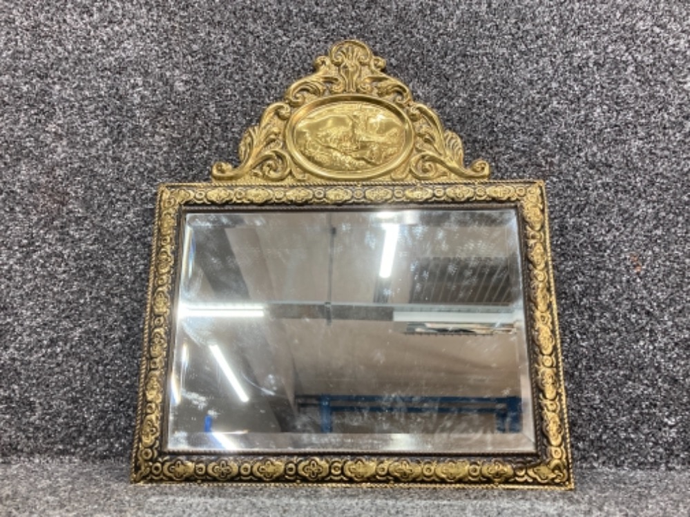 A vintage brass bevelled wall mirror 41.5 x 35cm