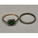 9ct yellow gold & part silver dress ring with CZs & large green centre stone, also includes a silver