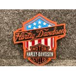 Cast metal Harley Davidson USA flag plaque