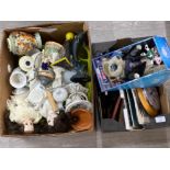 2 boxes of household items including dolls & meerkat etc