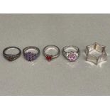 Five silver rings, four with coloured stones 24.7g gross